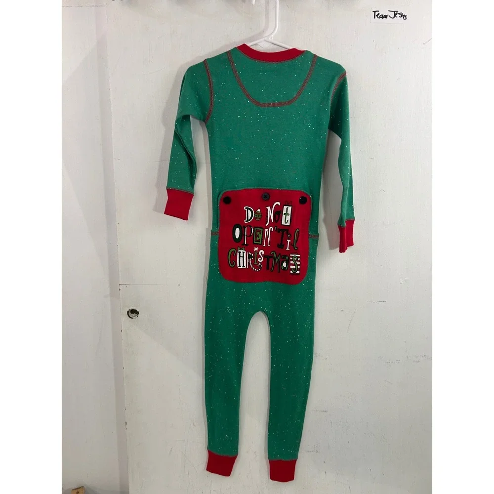 Lazy One FlapJacks 2T Green Do Not Open Til Christmas Union Suit Kids